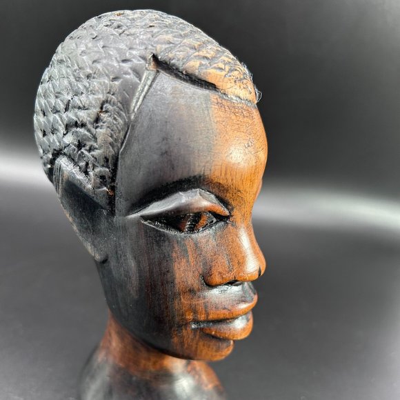 Hand Carved Wooden Male African Head Statue Approx 6" x 3" x 2.5" Decor Accents - Picture 10 of 14